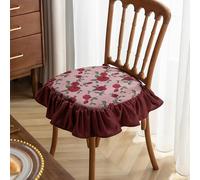 HUGDSB Cojín de Silla con Volantes Florales y Lazos, 2 Piezas de cojín de Asiento con Falda Antideslizante, cojín de Silla de Cena Suave Vintage for Silla de Comedor, 17,7" x 17,7"(RED1)