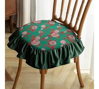 HUGDSB Cojín de Silla con Volantes Florales y Lazos, 2 Piezas de cojín de Asiento con Falda Antideslizante, cojín de Silla de Cena Suave Vintage for Silla de Comedor, 17,7" x 17,7"(GREEN1)