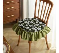 HUGDSB Cojín de Silla con Volantes Florales y Lazos, 2 Piezas de cojín de Asiento con Falda Antideslizante, cojín de Silla de Cena Suave Vintage for Silla de Comedor, 17,7" x 17,7"(GREEN2)