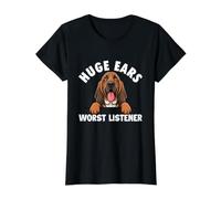 Huge Ears Peor oyente - Bloodhound Lover Dog Dad Camiseta gráfica económica, Mujer, Negro, L