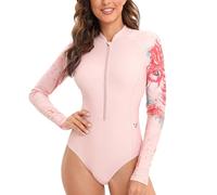 HUGE SPORTS Trajes de Baño de una Pieza para Mujer, Bañador Natación Mujer Cremallera Manga Larga para Nadar Sufear Kayak (Loba,S)