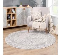 HUGEAR Alfombra Redonda 150cm Gris Antideslizante Alfombras Redondas Lavables en Lavadora Tapete Redondo Habitacion Dormitorio Comedor Flor Vintage Tapetes Pelo Corto