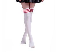 HugeStore Medias largas hasta arriba de la rodilla a rayas, leotardos para mujer rojo y blanco