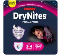 Huggies DryNites Bragas absorbentes para niña 3-5 (16-23 kg), Clínicamente probado con 5 capas de protección nocturna, 16 pañales de noche