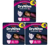 Huggies DryNites - Pañales de noche para enuresis, para niñas de 13 a 17 años (48-60 kg), 27 unidades (3 x 9), paquete mensual (Paquete de 3)