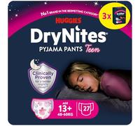 Huggies DryNites - Pañales de noche para enuresis, para niñas de 13 a 17 años (48-60 kg), 27 unidades (3 x 9), paquete mensual