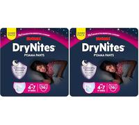 Huggies DryNites Pañales de Noche para Niña 4-7 (17-30 kg), Clínicamente Probado con 5 Capas de Máxima Protección Nocturna, 16 Bragas Absorbentes (Paquete de 2)