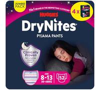 Huggies DryNites Pañales de Noche para Niña 8-13 (30-48 kg), Clínicamente Probado con 5 Capas de Máxima Protección Nocturna, 4 Packs de 13, Total 52 Bragas Absorbentes
