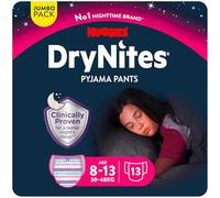 Huggies DryNites Pañales de Noche para Niña 8-13 (30-48kg), Clínicamente Probado con 5 Capas de Máxima Protección Nocturna, 16 Bragas Absorbentes