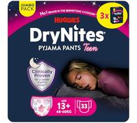 Huggies DryNites Pañales para niña 13+ (48-60 kg), Clínicamente probado con 5 capas de máxima protección nocturna, 3 packs de 11, Total 33 pañales desechables de noche