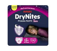 Huggies DryNites Pañales para niña 13+ (48-60 kg), Clínicamente probado con 5 capas de máxima protección nocturna total 11 pañales desechables de noche