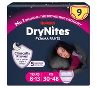 Huggies DryNites - Pantalones de pijama para niñas de 8 a 13 años (30 a 48 kg), hasta 100% noches sin fugas, pantalones para mojar la cama, 9 unidades