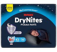 HUGGIES DryNites - Pantalones de pijama para niños de 4 a 7 años (17 a 30 kg), 26 pantalones para mojar la cama, hasta 100% noches sin fugas