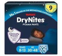 Huggies DryNites - Pantalones de pijama para niños de 8 a 13 años (30-48 kg), hasta 100% noches sin fugas, pantalones para mojar la cama, 9 unidades