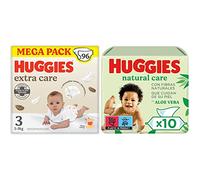 Huggies Extra Care Pañal para bebé con Disney Talla 3 (5-9 kg), 3 packs x 32 pañales, Total 96 Pañales + Huggies Natural Care - Toallitas para bebé, 560 toallitas