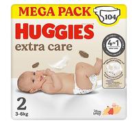 Huggies Extra Care - Pañales para bebé, talla 2 (3-6 kg), ultraabsorbente, diseño Disney, paquete Mega, 104 unidades