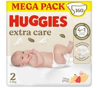 Huggies Extra Care Pañales para Recién Nacido con diseños Disney Talla 2 (3-6 kg) 160 pañales, con almohadillas suaves y 2 zonas absorbentes