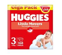 Huggies Little Movers Pañales para Bebé con Diseños Disney Talla 3 (4-9 kg), Comodidad para la Piel 24/7, 3 Packs de 56, Total 168 Pañales