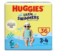Huggies Little Swimmers Pañales Bañadores para Bebé Talla (3-4), Barreras Anti-Escapes para Una Máxima Protección en el Agua, 36 Pañales Desechables