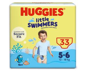 Huggies Little Swimmers Pañales Bañadores para Bebé Talla (5-6), Barreras Anti-Escapes para Una Máxima Protección en el Agua, 33 Pañales Desechables