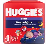 Huggies Overnight - Pañales de noche para bebé, talla 4 (9-14 kg), pañales absorbentes para la noche, diseño Disney, paquete de 26 bragas