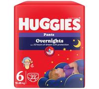 Huggies Overnight - Pañales de noche para bebé, talla 6 (15-25 kg), pañales absorbentes para la noche, diseño Disney, paquete de 22 bragas