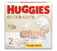 Huggies Pañales Extra Care para bebé, talla 2 (3-6 kg), paquete de 108 pañales (Megapack)