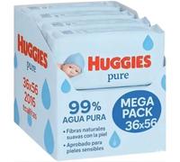 Huggies Pure 2016 Toallitas (36 packs de 56 Toallitas) con 99% Agua Pura, Sin Aditivos ni Fragancias, Suaves Fibras Naturales de Origen Vegetal, Hipoalergénicas, Máxima Suavidad.