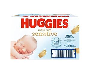 Huggies Pure Extra Care - Toallitas húmedas para bebé, paquete de 8 x 56 = 448 toallitas