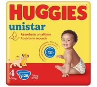 Huggies Unistar Pañales, Talla 4 (7-14 kg), Paquete de 128 pañales (Básico)