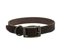 HugglePets Collar de cuero para perro, hecho a mano, tamaño mediano, 35-40 cm, color chocolate