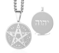 HUGGWRT Collar Pentagrama Tetragrammaton para Hombre Mujer Colgante Pentáculo Nombre Hebreo de Dios Símbolo Protección Amuleto Joyería Wicca Pagano, Collar Tetragrammaton-S