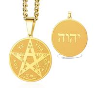 HUGGWRT Collar Pentagrama Tetragrammaton para Hombre Mujer Colgante Pentáculo Nombre Hebreo de Dios Símbolo Protección Amuleto Joyería Wicca Pagano, Collar Tetragrammaton-G