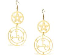 HUGGWRT Pendientes Colgantes de Acero Inoxidable Sello de Lilith Rueda de Hechicera joyería wicca para Mujer, Pendientes del Lilith del Oro