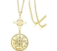 HUGGWRT Tetragrammaton Pentagram Colgante Nudo Bruja Acero Inoxidable Collar Nudo Celta Joyería Pagana Doble Protección Irlandesa para Hombre Mujer, Oro 2