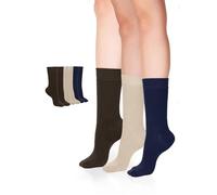 Hugh Ugoli Calcetines de Media Caña Mujer de Bambú Suaves, 3 Pares, Calcetines Finos para Negocios, Pantalón y Uso Casual, Azul Marino, Beige, Marrón, Talla 36-39