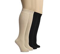 Hugh Ugoli Calcetines Hasta la Rodilla Mujer de Bambú, 4 Pares, Calcetines Largos de Vestir y Uniforme para Chicas, Suaves y Ligeros, Beige Claro, Negro, Talla: 35-38