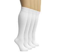Hugh Ugoli Calcetines Hasta la Rodilla Mujer de Bambú, 4 Pares, Calcetines Largos de Vestir y Uniforme para Chicas, Suaves y Ligeros, Blanco, Talla: 38-42