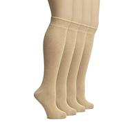 Hugh Ugoli Calcetines Hasta la Rodilla Mujer de Bambú, 4 Pares, Calcetines Largos de Vestir y Uniforme para Chicas, Suaves y Ligeros, Beige, Talla: 38-42