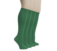 Hugh Ugoli Calcetines Hasta la Rodilla Mujer de Bambú, 4 Pares, Calcetines Largos de Vestir y Uniforme para Chicas, Suaves y Ligeros, Verde Oscuro, Talla: 38-42
