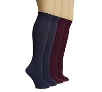 Hugh Ugoli Calcetines Hasta la Rodilla Mujer de Bambú, 4 Pares, Calcetines Largos de Vestir y Uniforme para Chicas, Suaves y Ligeros, Azul Marino, Burdeos, Talla: 38-42
