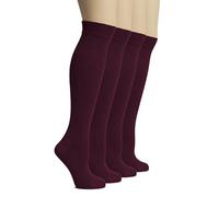 Hugh Ugoli Calcetines Hasta la Rodilla Mujer de Bambú, 4 Pares, Calcetines Largos de Vestir y Uniforme para Chicas, Suaves y Ligeros, Burdeos, Talla: 35-38