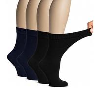 Hugh Ugoli Calcetines Media Caña Mujer Diabéticas de Bambú, 4 Pares, Suaves, Finos y Transpirables, Holgados Tobillos Hinchados, Cintura Sin Presión, Negro, Azul marino, 36-39