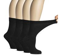 HUGH UGOLI Calcetines Media Caña Mujer Diabéticas de Bambú, 4 Pares, Súper Suaves, Finos y Transpirables, Holgados para Tobillos Hinchados, Cintura Sin Presión y Punta Sin Costura, Negro, Talla: 39-43