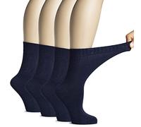 Hugh Ugoli Calcetines Media Caña Mujer Diabéticas de Bambú, 4 Pares, Súper Suaves, Finos y Transpirables, Holgados para Tobillos Hinchados, Cintura Sin Presión y Punta Sin Costura, Azul marino, 39-43