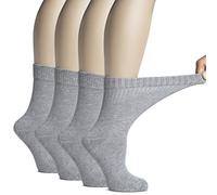 Hugh Ugoli Calcetines Media Caña Mujer Diabéticas de Bambú, 4 Pares, Súper Suaves, Finos y Transpirables, Holgados para Tobillos Hinchados, Cintura Sin Presión y Punta Sin Costura, Gris claro, 36-39