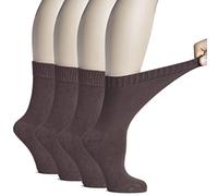 HUGH UGOLI Calcetines Media Caña Mujer Diabéticas de Bambú, 4 Pares, Súper Suaves, Finos y Transpirables, Holgados para Tobillos Hinchados, Cintura Sin Presión y Punta Sin Costura, Marrón, Talla 39-43