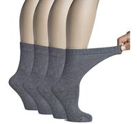HUGH UGOLI Calcetines Media Caña Mujer Diabéticas de Bambú, 4 Pares, Súper Suaves, Finos y Transpirables, Holgados para Tobillos Hinchados, Cintura Sin Presión y Punta Sin Costura, Gris mélange, 36-39