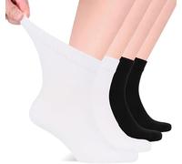Hugh Ugoli Calcetines Tobilleros Hombre Diabéticos, 4 Pares, Calcetines de Bambú Suaves y Finos, Holgados para Tobillos Hinchados, Cintura Sin Presión y Punta Sin Costura, Blanco, Negro, 44-47