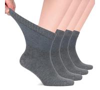 Hugh Ugoli Calcetines Tobilleros Hombre Diabéticos, 4 Pares, Calcetines de Bambú Súper Suaves y Finos, Holgados para Tobillos Hinchados, Cintura Sin Presión y Punta Sin Costura, Gris mélange, 44-47